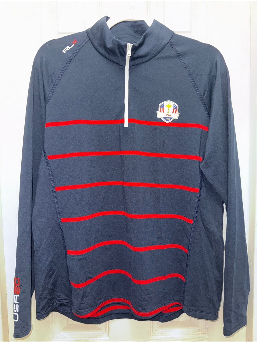 RLX Ralph Lauren USA Ryder Cup 2020 Quarter Zip Pullover Navy Red Women’s Large